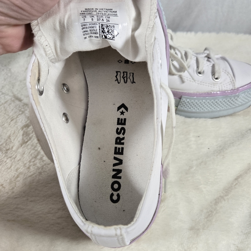 Convere All Star White Leather Platform  Low Top Shoes Size 7 - Picture 7 of 8